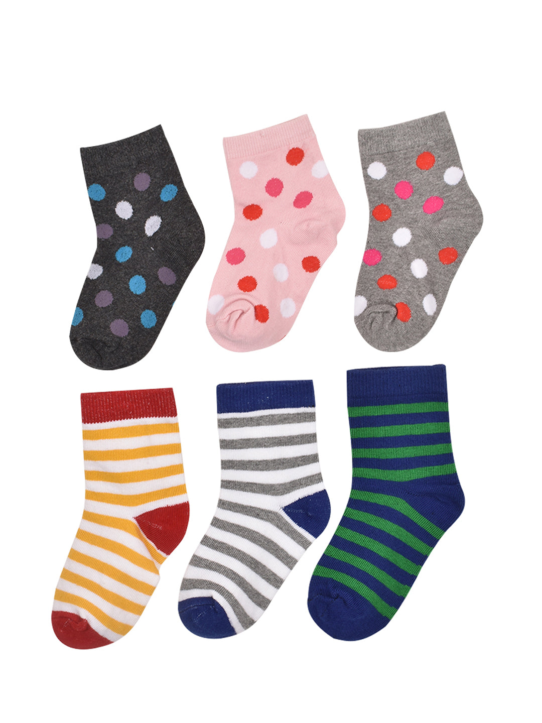 Footprints Super Soft Organic Cotton Kids Socks-Big Dot & Stripes |12-24 Months|-Pack of 6