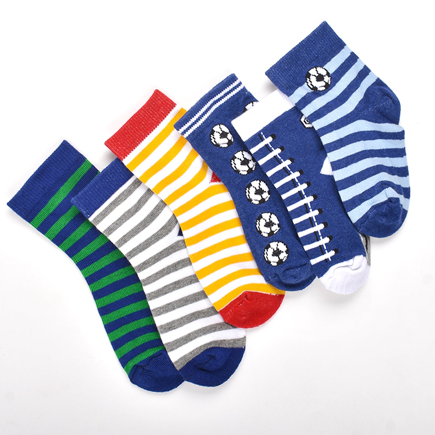 Footprints Super Soft Organic Cotton Kids Socks-Blue Baseball & Stripes |12-24 Months|-Pack of 6