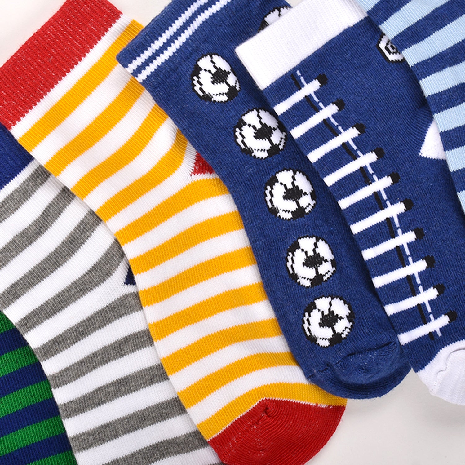 Footprints Super Soft Organic Cotton Kids Socks-Blue Baseball & Stripes |12-24 Months|-Pack of 6