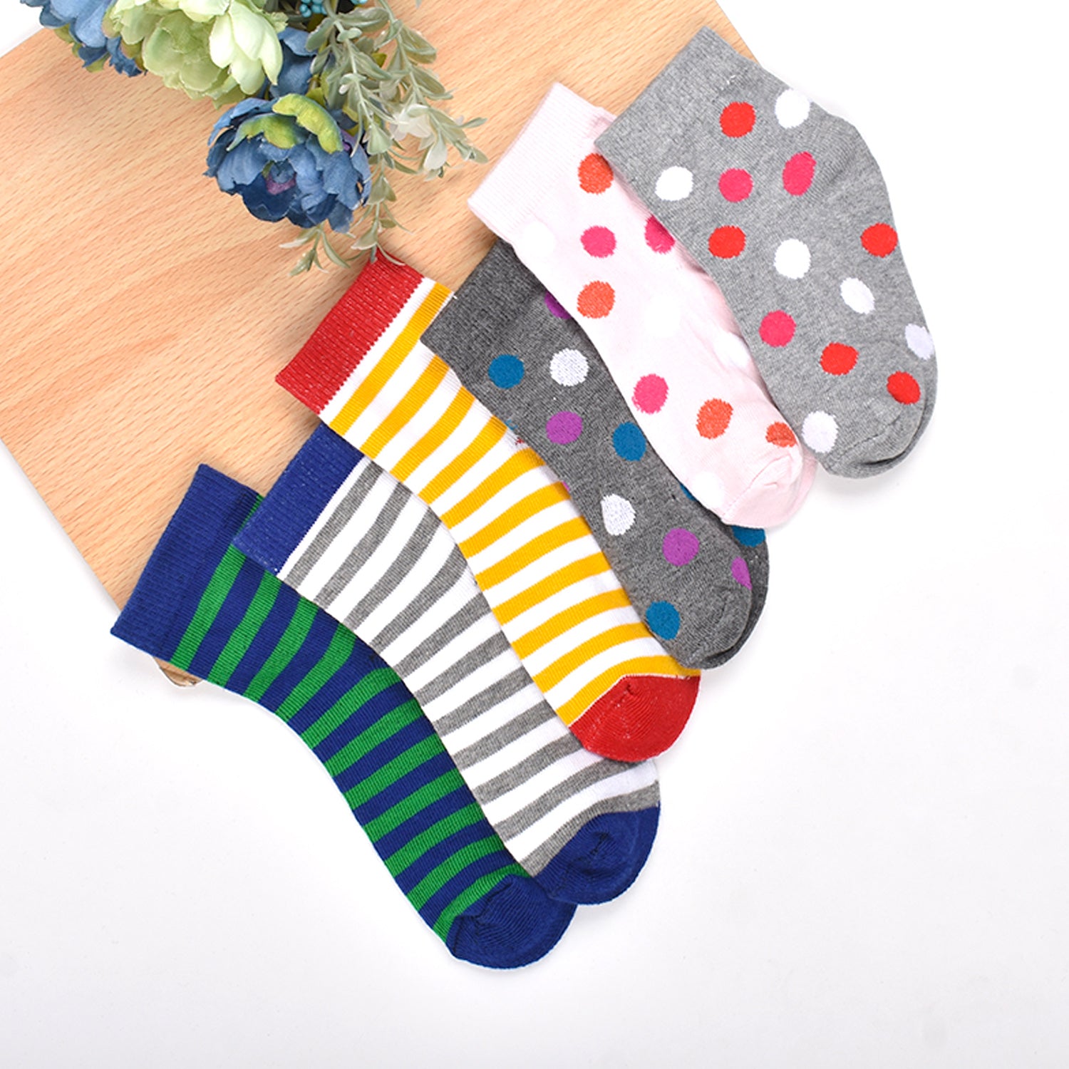 Footprints Super Soft Organic Cotton Kids Socks-Big Dot & Stripes |12-24 Months|-Pack of 6