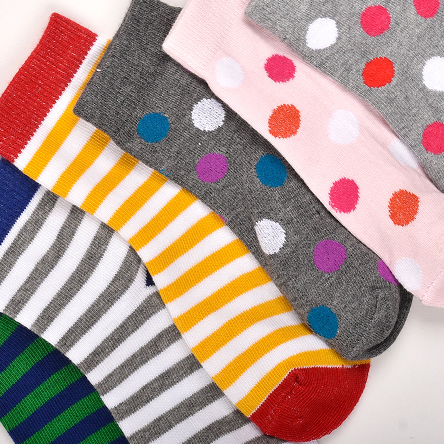 Footprints Super Soft Organic Cotton Kids Socks-Big Dot & Stripes |12-24 Months|-Pack of 6
