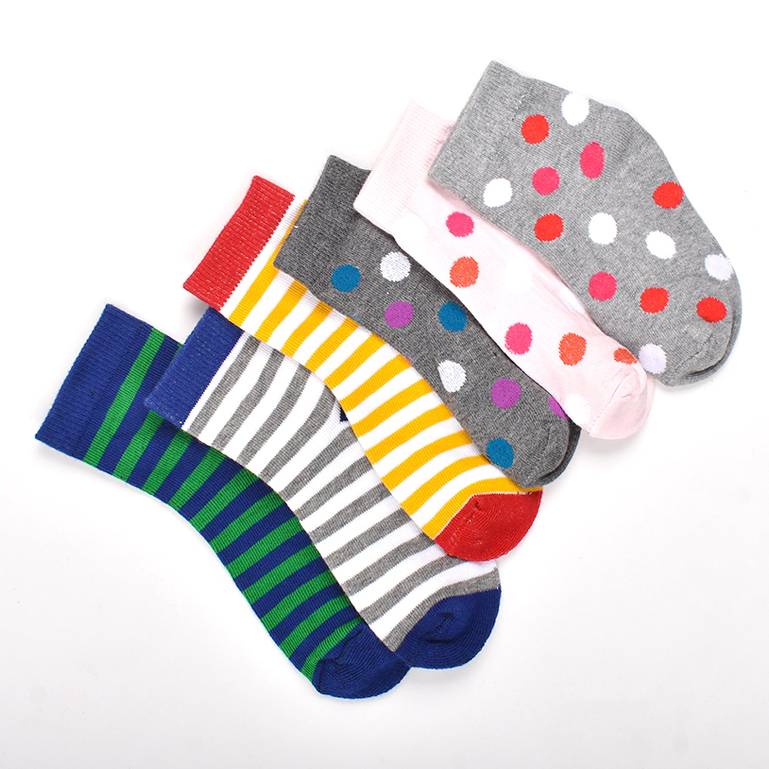 Footprints Super Soft Organic Cotton Kids Socks-Big Dot & Stripes |12-24 Months|-Pack of 6