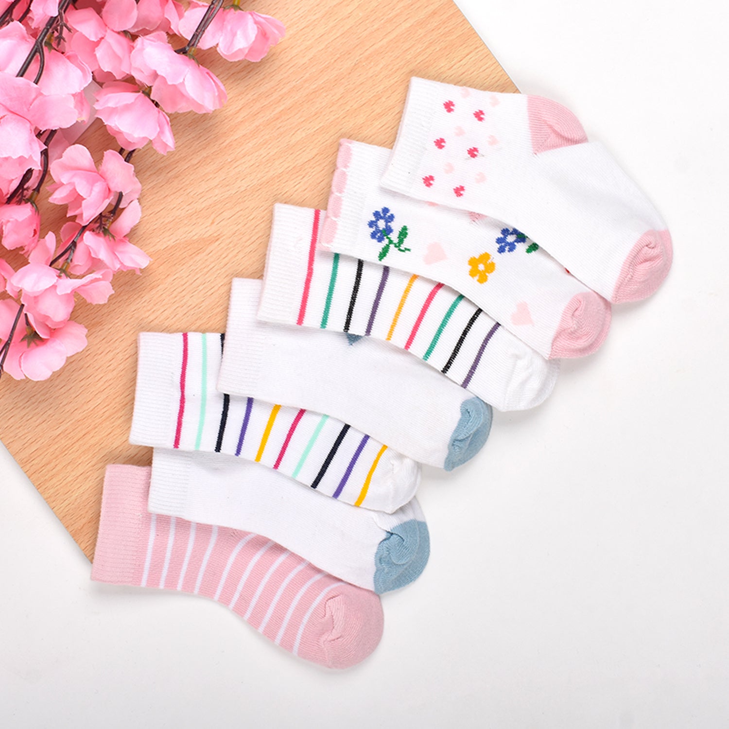 Footprints Super Soft Organic Cotton Kids Socks-Fold & Flower |6-12 Months|-Pack of 6