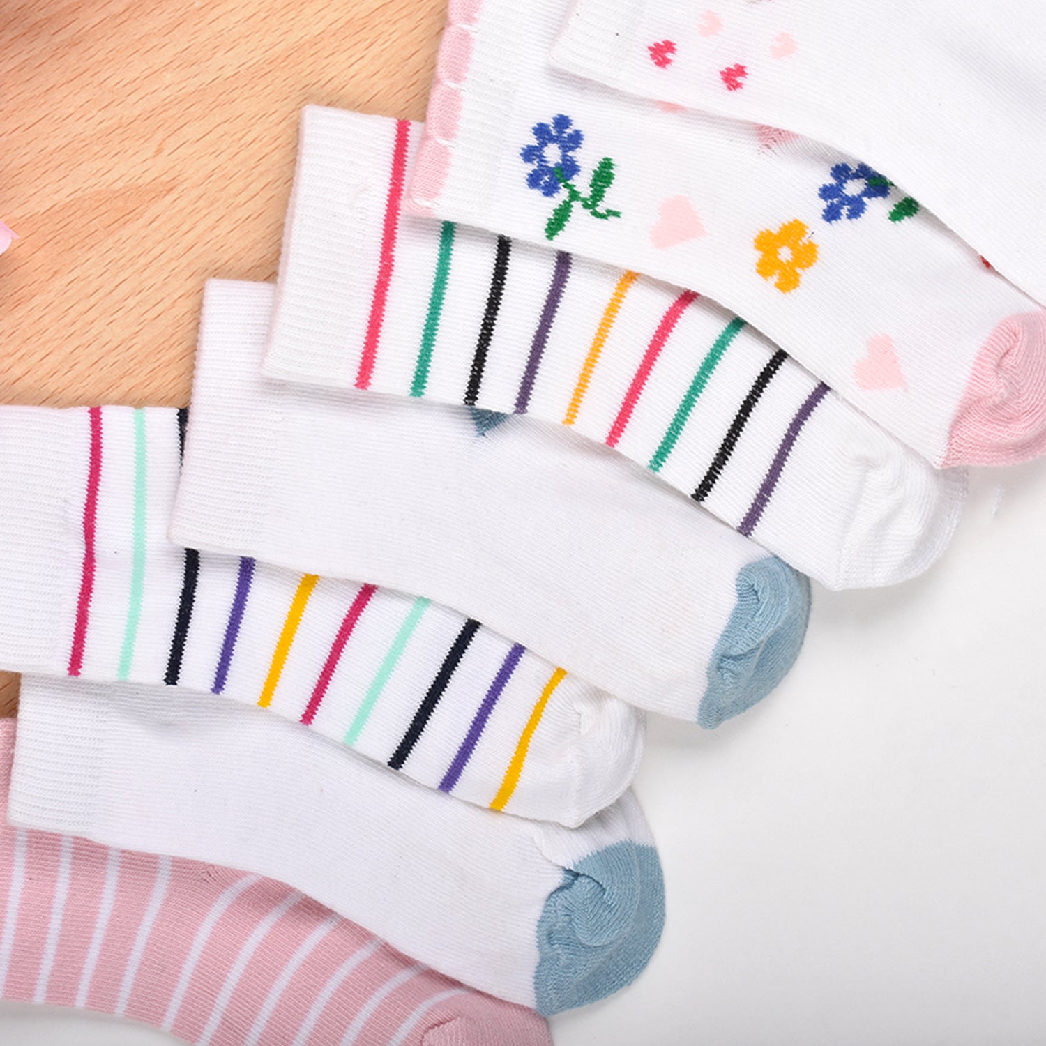 Footprints Super Soft Organic Cotton Kids Socks-Fold & Flower |6-12 Months|-Pack of 6