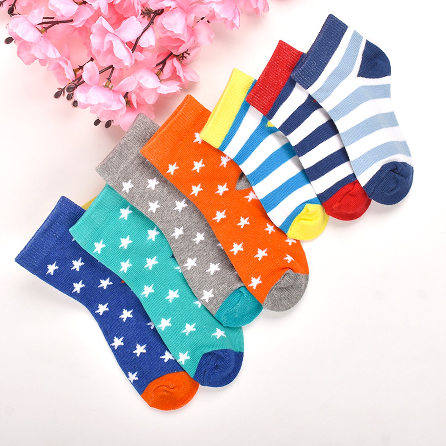 Footprints Super Soft Organic Cotton Kids Socks-Star & Colorfull Stripes |3-5 Years|-Pack of 7