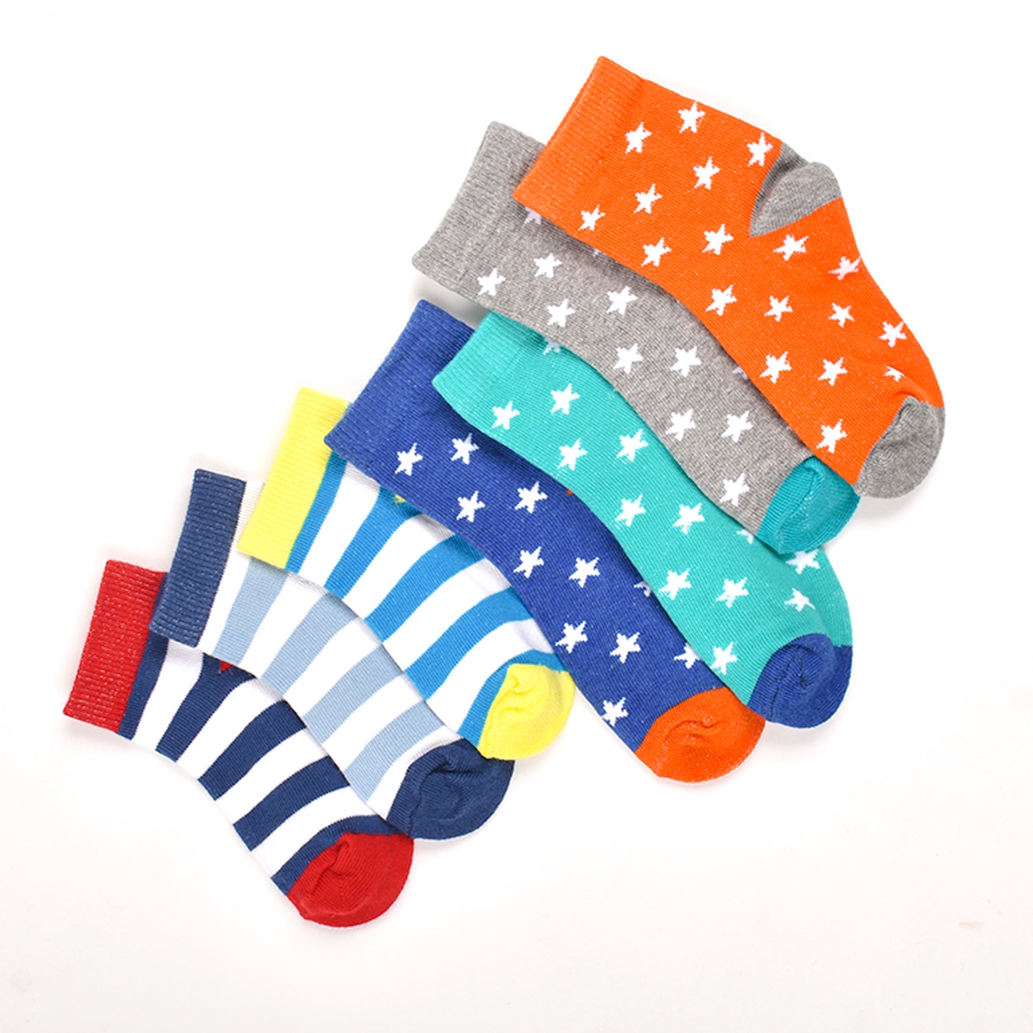 Footprints Super Soft Organic Cotton Kids Socks-Star & Colorfull Stripes |3-5 Years|-Pack of 7