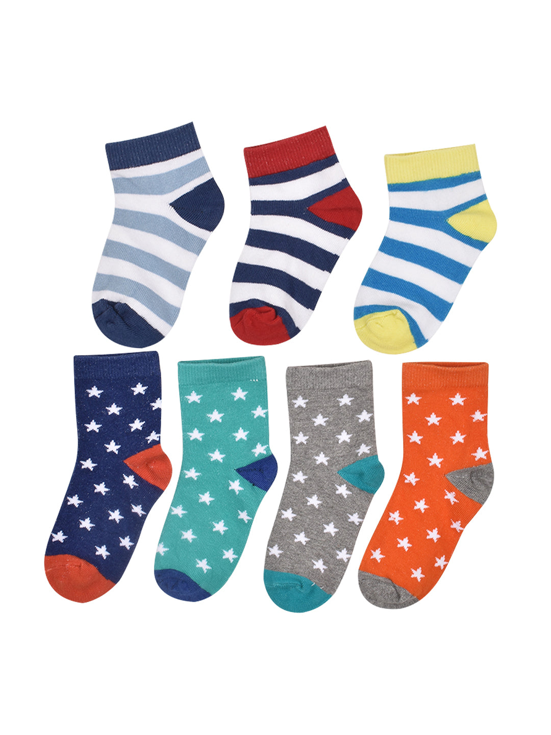 Footprints Super Soft Organic Cotton Kids Socks-Star & Colorfull Stripes |3-5 Years|-Pack of 7