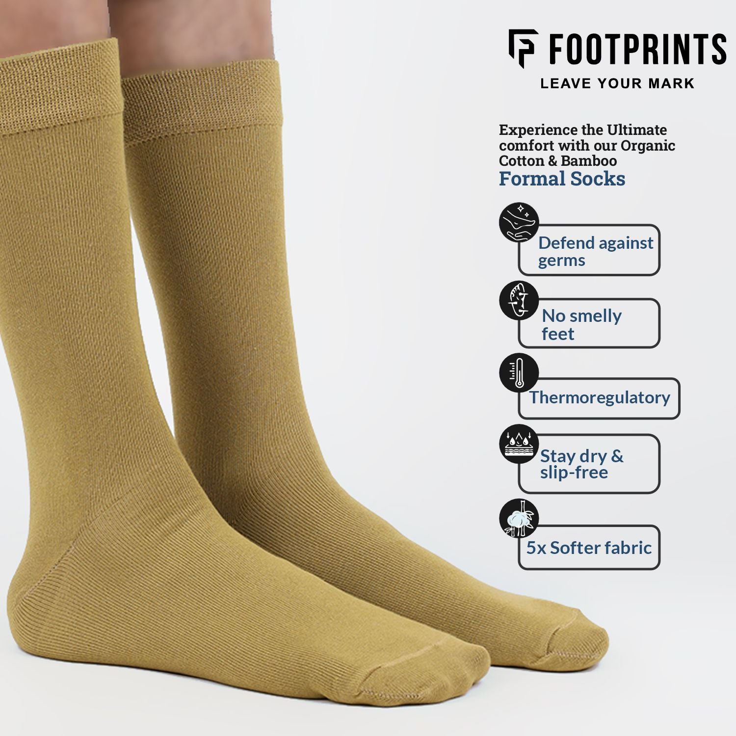 Footprints Bamboo Formal Socks For Men | Calf Length | Anti- Odour & Breathable | Anti Bacterial | Softer Than Cotton Socks | Pack Of 2