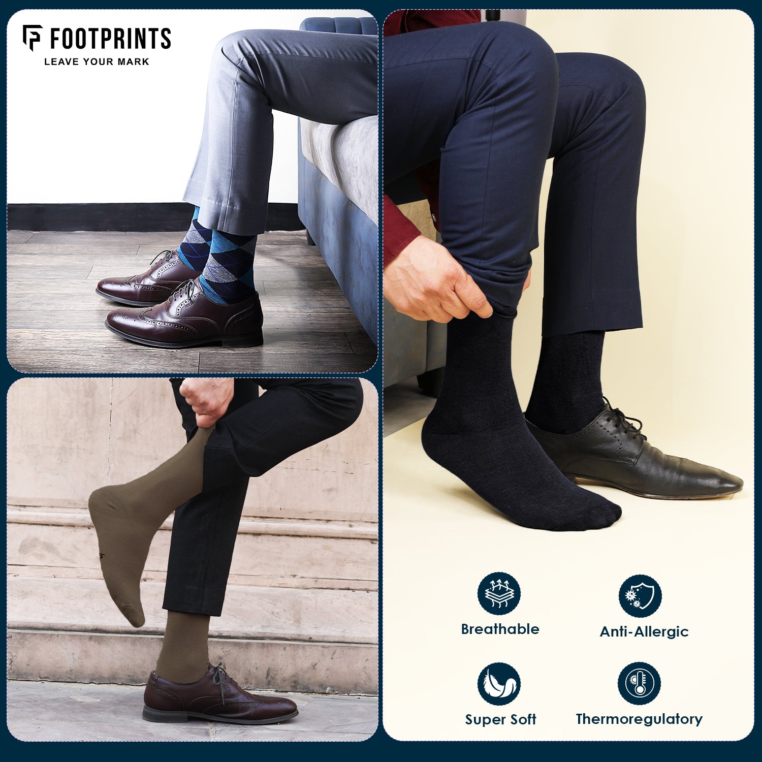 Bamboo Men Formal and Designer Socks | Office Formal Socks | Extra Stretchy Socks | Smell Free & Breathable | Cushioned Base & Anti Bacterial | Pack of 6