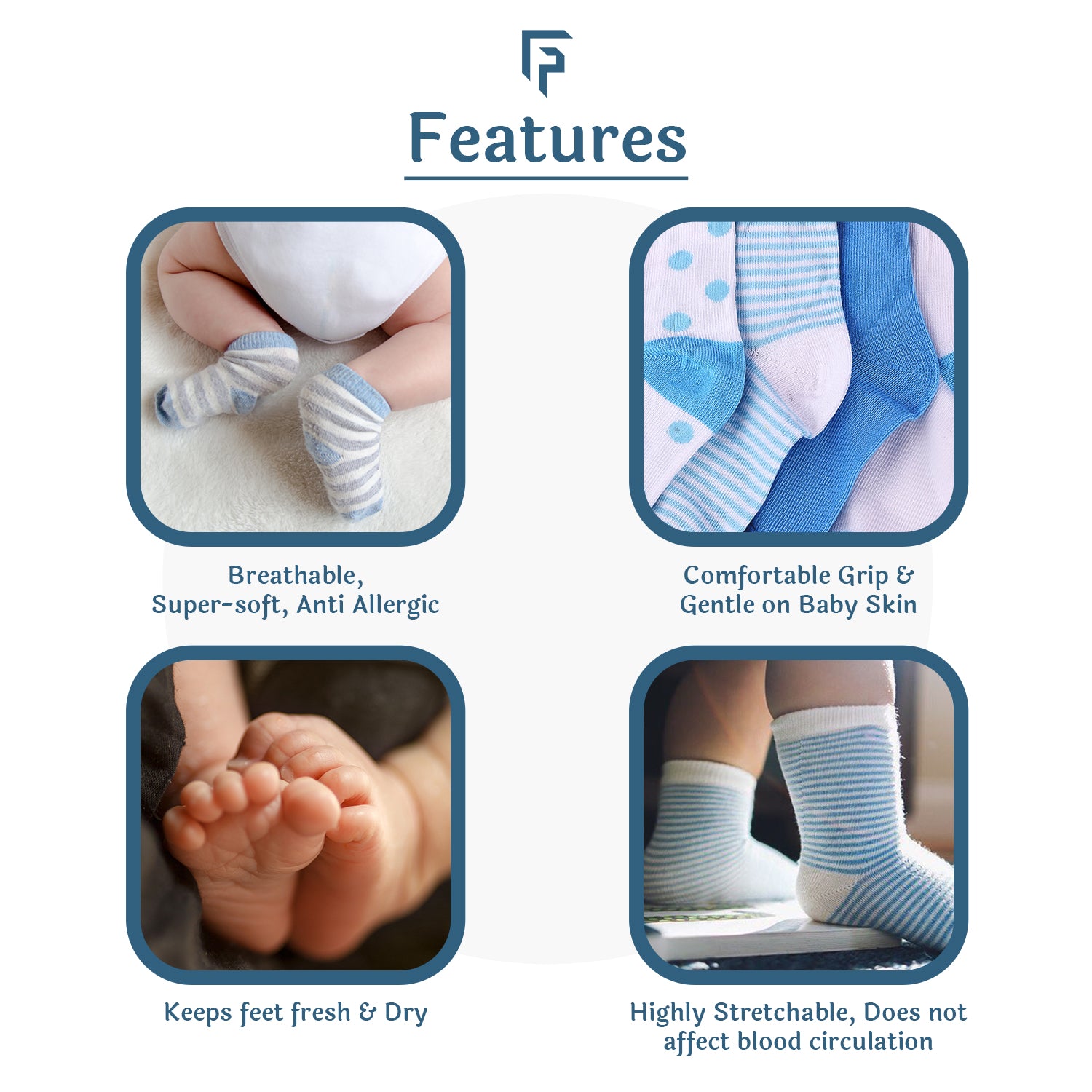 Footprints Super Soft Organic Cotton Kids Socks-Blue Baseball & Football|12-24 Months|-Pack of 6