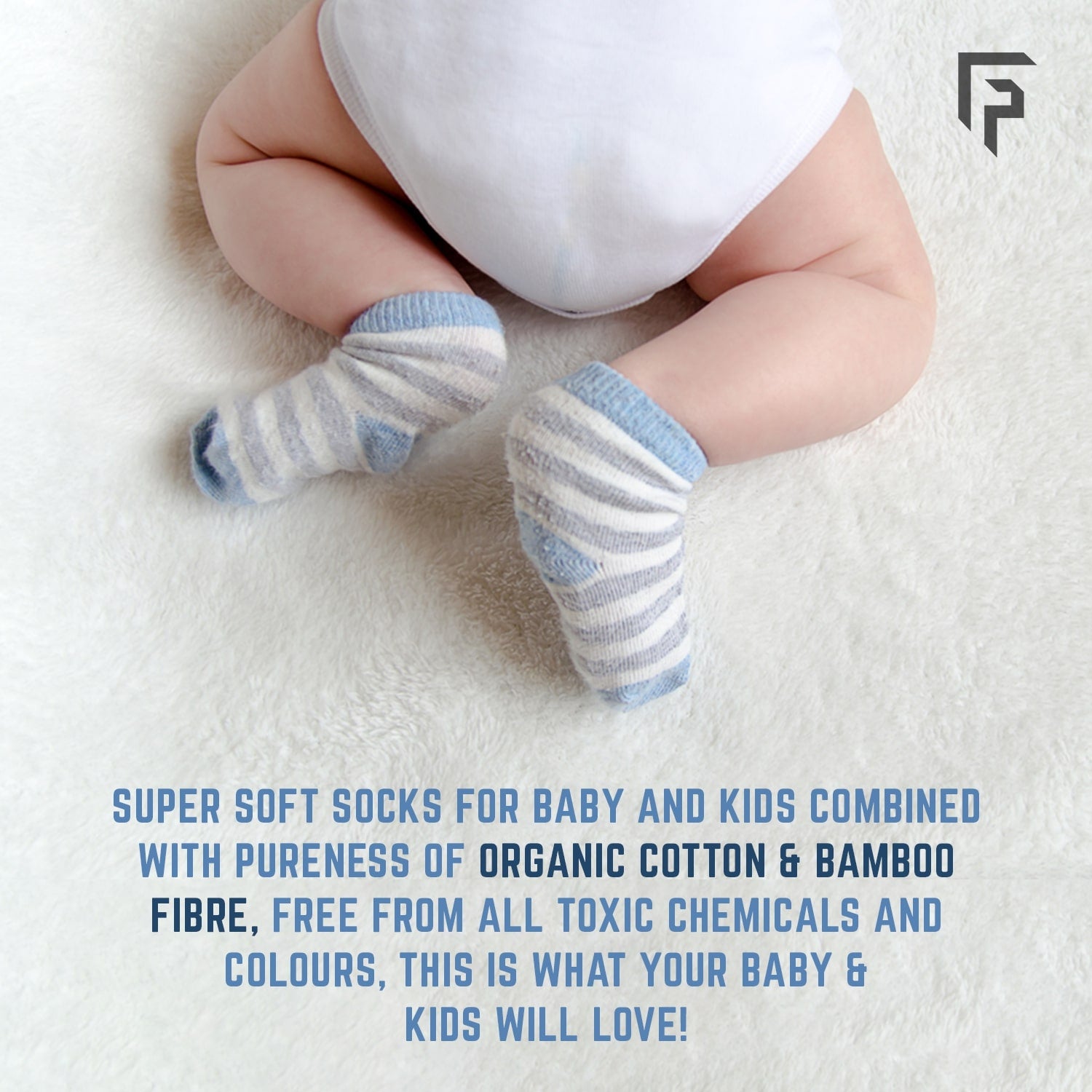 Footprints Super Soft Organic Cotton Kids Socks-Blue Baseball & Football|12-24 Months|-Pack of 6