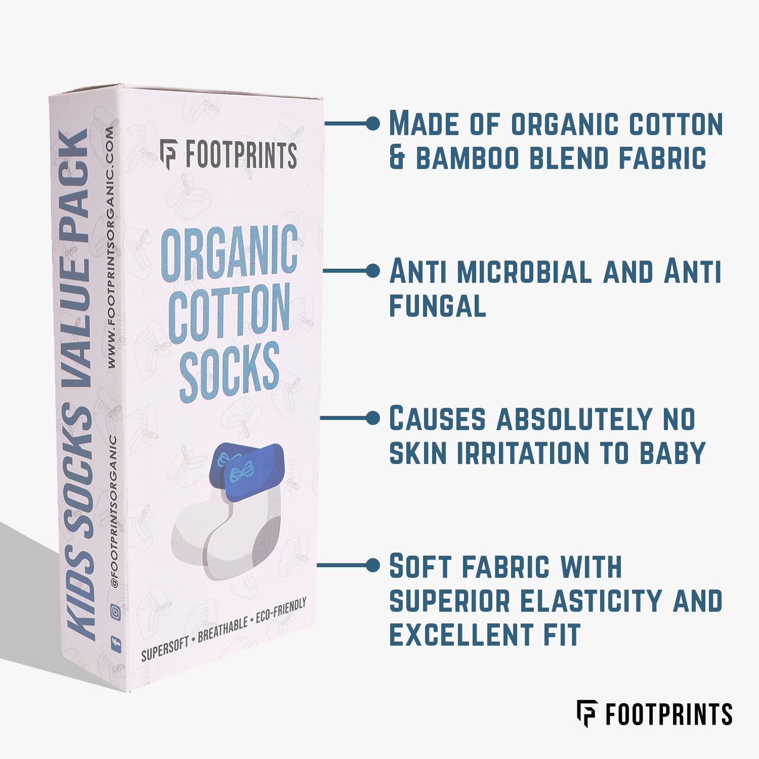 Footprints Super Soft Organic Cotton Kids Socks-Blue Baseball & Football|12-24 Months|-Pack of 6