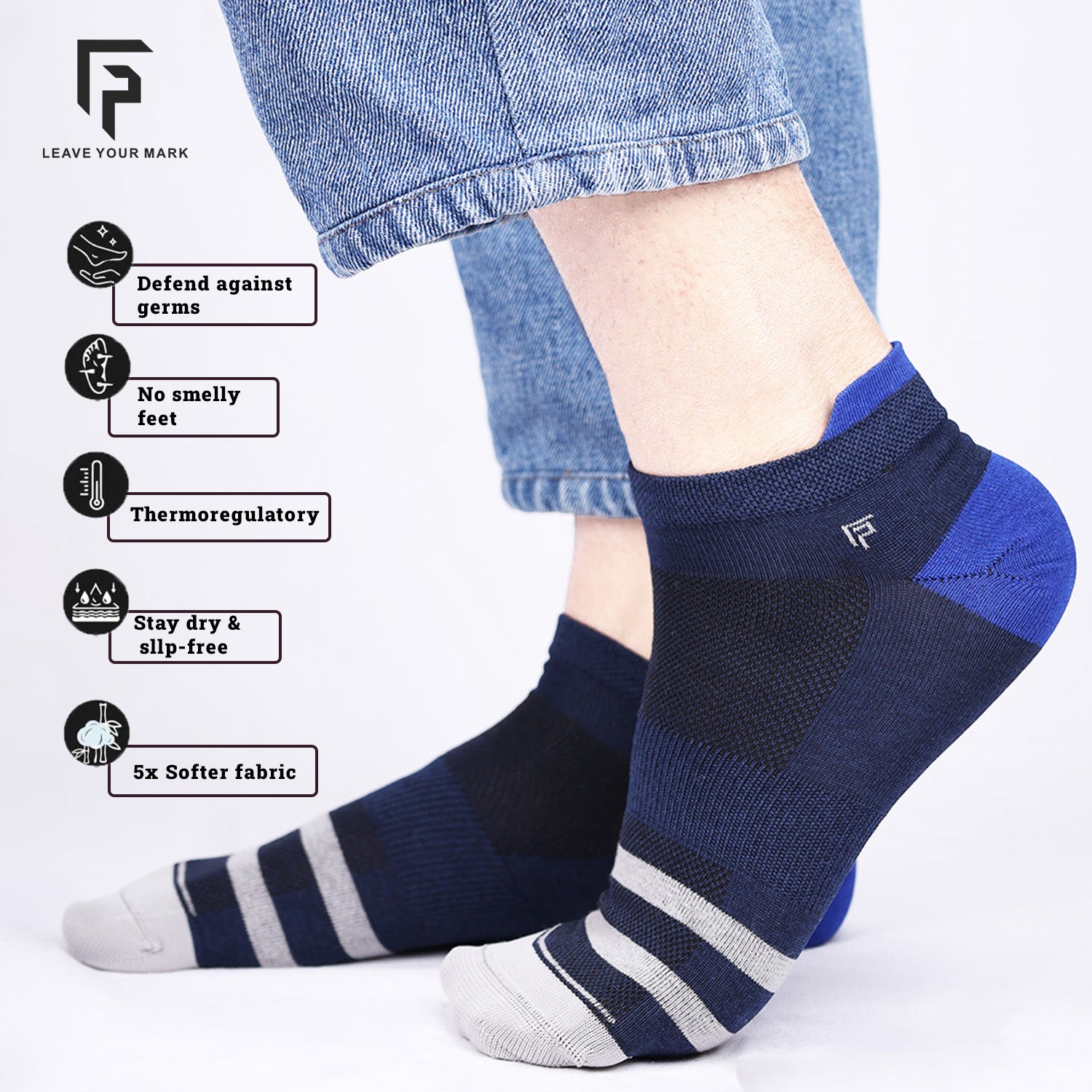Organic Cotton Bamboo Ankle Socks | Anti Slip Silicon Grip | Unisex Casual Socks for Everyday Wear | Sweat Proof | Quick Dry | Padded for Extra Comfort | Pack of 3