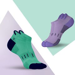 Bamboo Sports Socks for Women | Ankle Terry | Anti Odour & Breathable | Cushioned Base & Anti-Bacterial | Softer than Cotton Socks | Pack Of 2 | Green & Purple