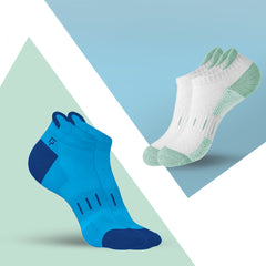 Bamboo Sports Socks for Women | Ankle Terry | Anti Odour & Breathable | Cushioned Base & Anti-Bacterial | Softer than Cotton Socks | Pack Of 2 |  Blue & White