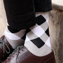 Bamboo Formal Designer Socks For Men | Men's Classic Argyle Socks | Calf Length | Office Formal Socks | Extra Stretchy Socks | Smell Free & Breathable | Cushioned Base & Anti Bacterial | Grey | Pack of 1