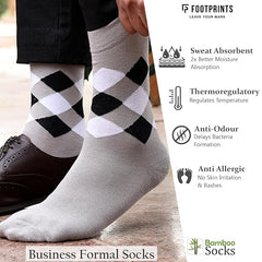 Bamboo Formal Designer Socks For Men | Men's Classic Argyle Socks | Calf Length | Office Formal Socks | Extra Stretchy Socks | Smell Free & Breathable | Cushioned Base & Anti Bacterial | Pack of 1