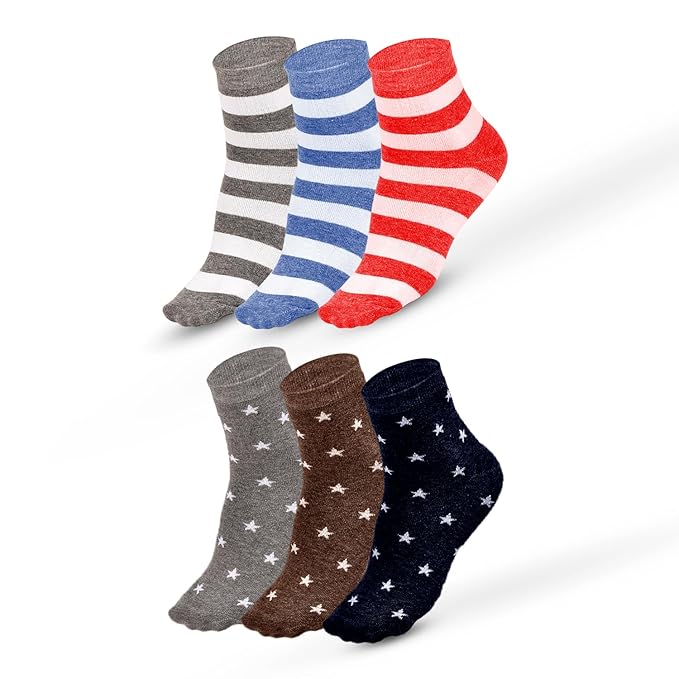 Organic Cotton Bamboo Socks for Kids | Ultra Soft Unisex Kids Socks | Cushioned Base & Comfort Fit | Anti Bacterial & Odour Free | Star & Stripe | Pack of 6