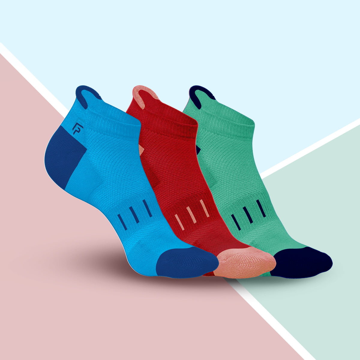 Bamboo Sports Socks for Women | Ankle Terry | Anti Odour & Breathable | Cushioned Base & Anti-Bacterial | Softer than Cotton Socks | Pack Of 3 | Blue, Red & Green