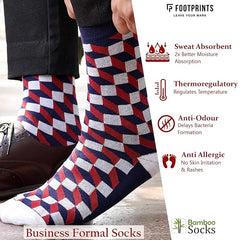 Bamboo Formal Designer Socks For Men | Calf Length | Office Formal Socks | Extra Stretchy Socks | Smell Free & Breathable | Cushioned Base & Anti Bacterial | Pack of 5