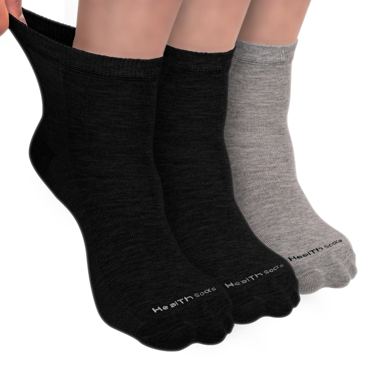 Organic Cotton Ankle Length Bamboo Diabetic Socks | 2 Black & 1 Grey | Pack Of 3