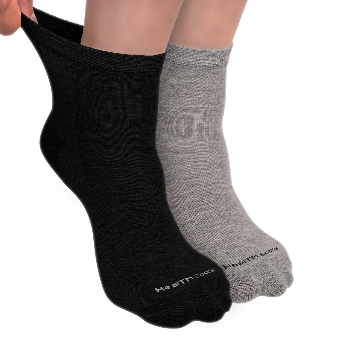 Organic Cotton Ankle Length Bamboo Diabetic Socks | Black & Grey | Pack Of 2