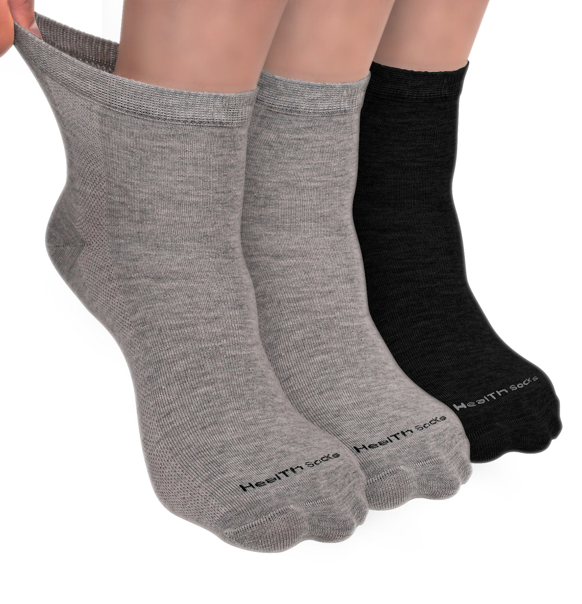 Organic Cotton Ankle Length Bamboo Diabetic Socks | 2 Grey & 1 Black | Pack Of 3