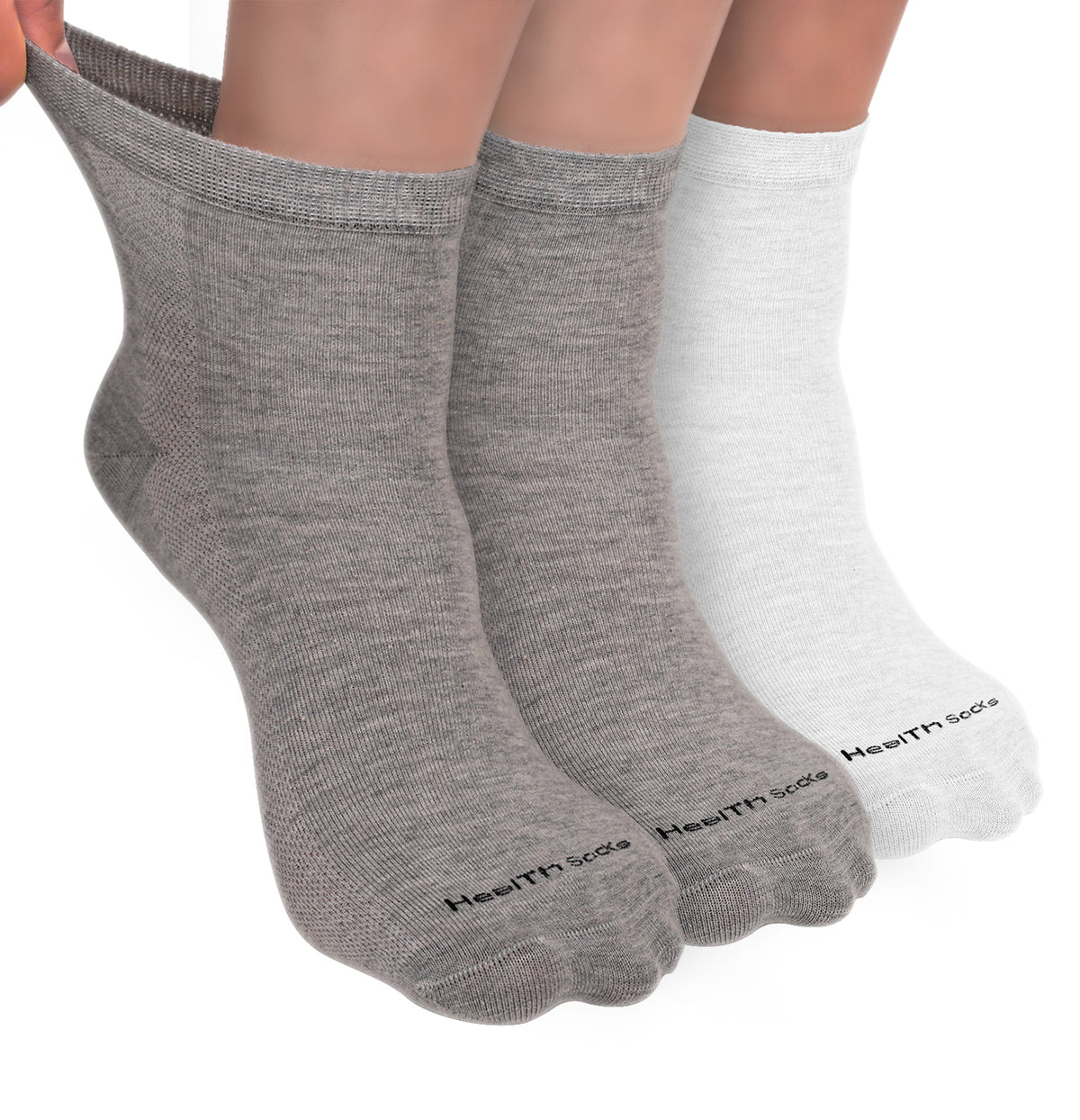 Organic Cotton Ankle Length Bamboo Diabetic Socks | 2 Grey & 1 White  | Pack Of 3