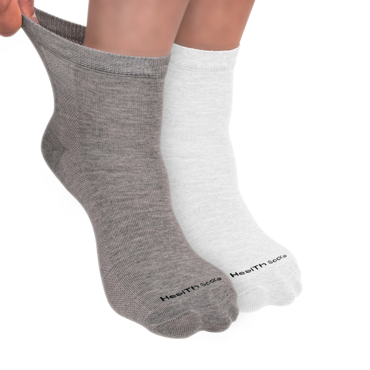 Organic Cotton Ankle Length Bamboo Diabetic Socks | Grey & White | Pack Of 2