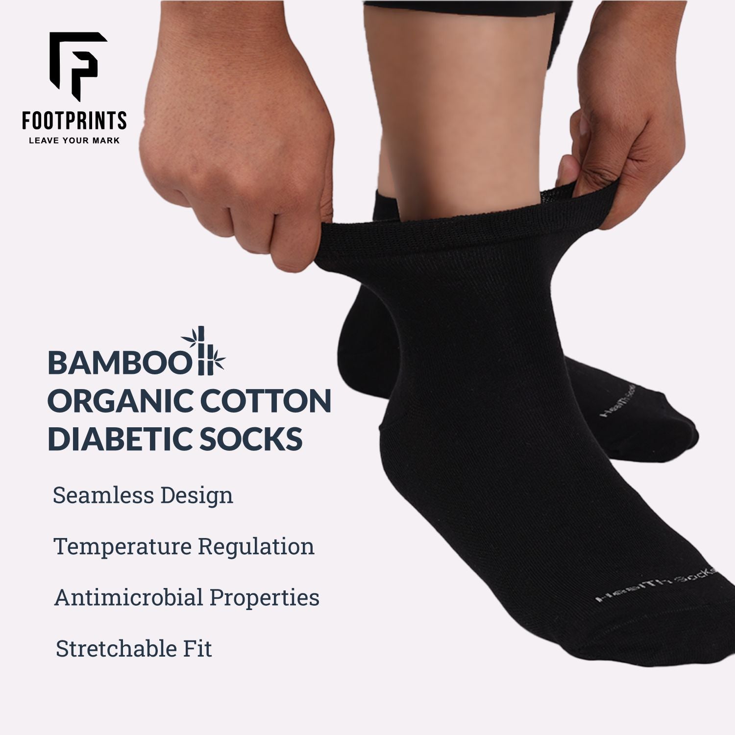 Organic Cotton Crew Length Bamboo Diabetic Socks | 2 Black & 1 White | Pack Of 3