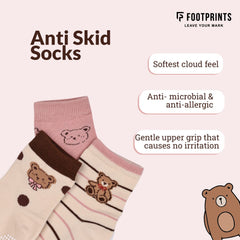 Organic Cotton Anti-Skid Socks for Girls | Non-Slip Grip Socks | Mixed Prints & Designs | Pack of 6