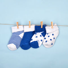 Super Soft Organic Cotton Unisex Kids Terry Socks| Blue | 12-24 Months| Pack Of 4