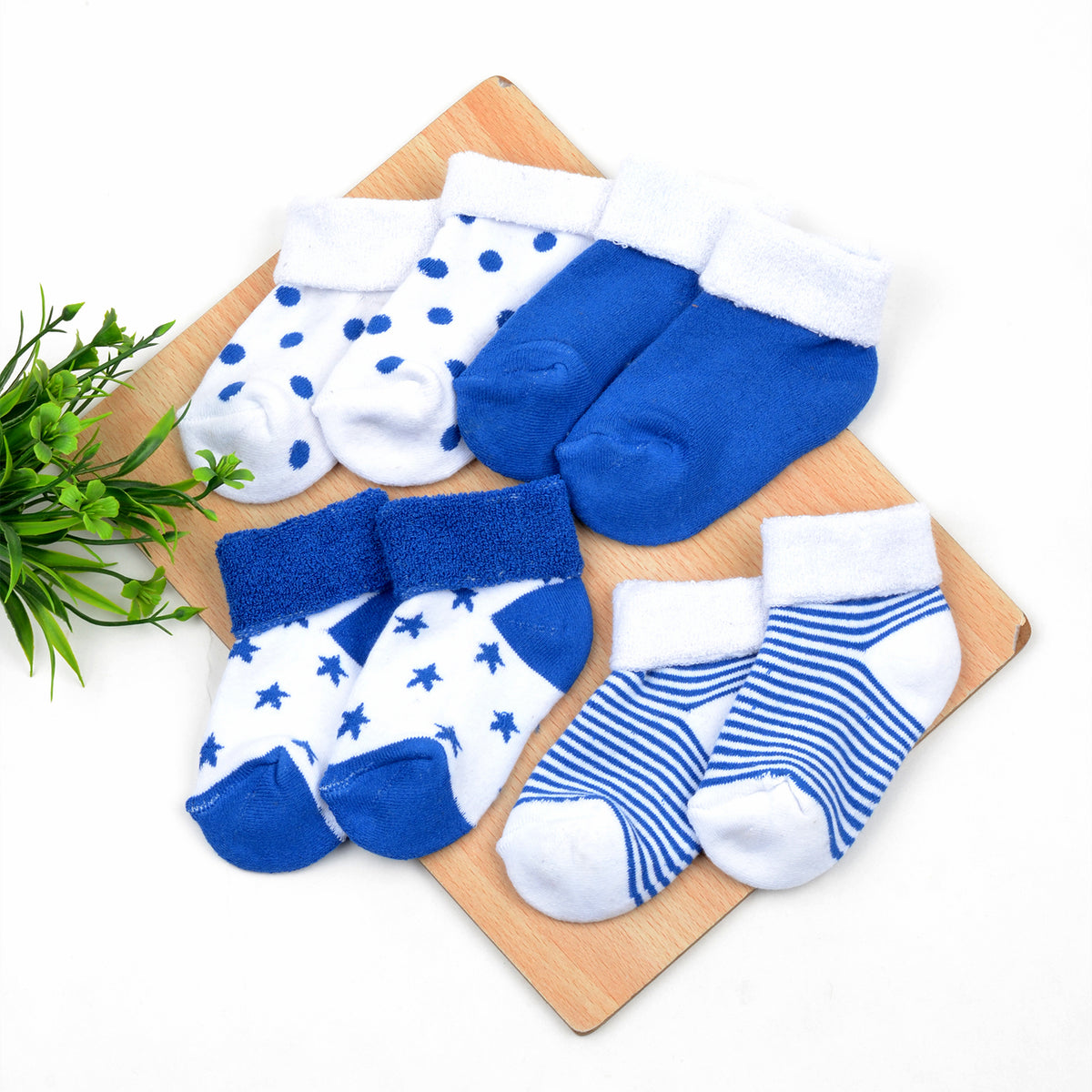 Super Soft Organic Cotton Unisex Kids Terry Socks| Blue | 12-24 Months| Pack Of 4