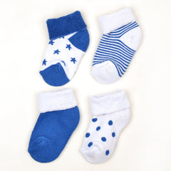 Super Soft Organic Cotton Unisex Kids Terry Socks| Blue | 12-24 Months| Pack Of 4