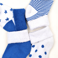 Super Soft Organic Cotton Unisex Kids Terry Socks| Blue | 12-24 Months| Pack Of 4