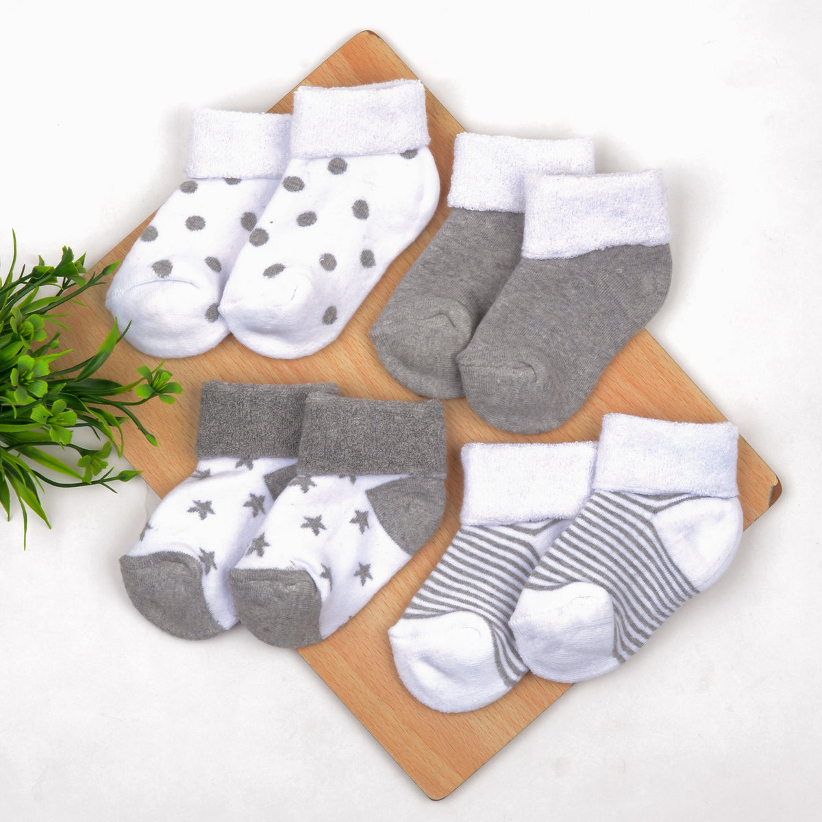 Super Soft Organic Cotton Unisex Kids Terry Socks| Grey | 12-24 Months| Pack Of 4