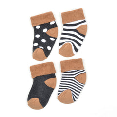 Super Soft Organic Cotton Unisex Kids Terry Socks| Brown | 12-24 Months| Pack Of 4