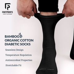 Organic Cotton Bamboo Diabetic Socks | Crew Length | Moisture-Wicking | Seamless | Non-binding | Cushioned For Superior Comfort | Circulation Support For Men & Women | Black, Grey & White | Pack of 3