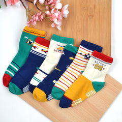 Organic Cotton Anti-Skid Socks for Boys | Non-Slip Grip Socks | Mixed Prints & Designs | Pack of 6