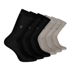 Bamboo Formal Socks For Men | Calf Length | Smell Free & Breathable | Cushioned Base & Anti Bacterial | Softer Than Cotton Socks | 3 Black & 3 Grey | Pack of 6