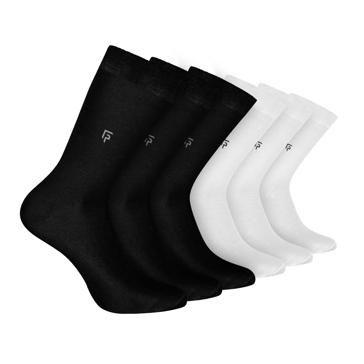 Bamboo Formal Socks For Men | Calf Length | Smell Free & Breathable | Cushioned Base & Anti Bacterial | Softer Than Cotton Socks | 3 Black & 3 White | Pack of 6