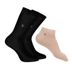 Organic Cotton Formal & Ankle Casual Solid Socks - Pack of 3 (Black & Beiage )- Extra soft and Breathable