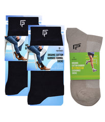 Organic Cotton Formal & Ankle Terry  Socks - Pack of 3 (Black & Grey  )- Extra soft and Breathable