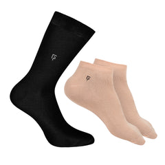 Organic Cotton Formal & Ankle Casual Socks - Pack of 3 (Black & Beiage  )- Extra soft and Breathable