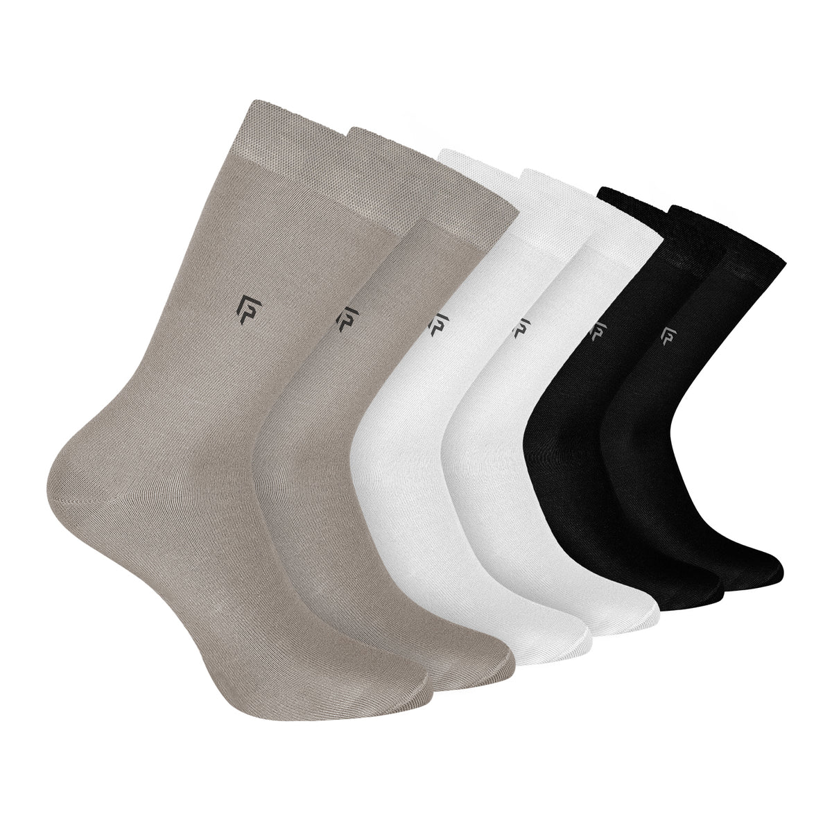 Bamboo Formal Socks For Men | Calf Length | Smell Free & Breathable | Cushioned Base & Anti Bacterial | Softer Than Cotton Socks | 2 Grey, 2 Black & 2 White | Pack of 6