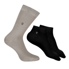 Organic Cotton Formal & Ankle Casual Socks - Pack of 3 (Grey  & Black  )- Extra soft and Breathable