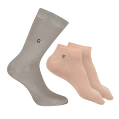 Organic Cotton Formal & Ankle Casual Socks - Pack of 3 (Grey & Beige  )- Extra soft and Breathable