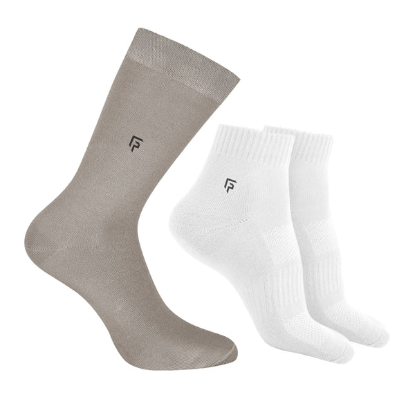 Organic Cotton Formal & Ankle Terry Socks - Pack 3 (Grey & White )- Ex –  FootprintsOrganic