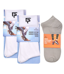 Organic Cotton Formal & Ankle Casual Socks - Pack of 3 ( White & Grey )- Extra soft and Breathable