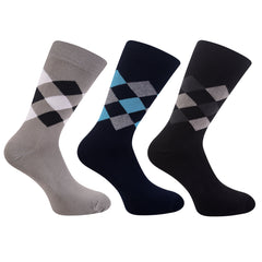 Bamboo Formal Designer Socks For Men | Men's Classic Argyle Socks | Calf Length | Office Formal Socks | Extra Stretchy Socks | Smell Free & Breathable | Cushioned Base & Anti Bacterial | Pack of 3